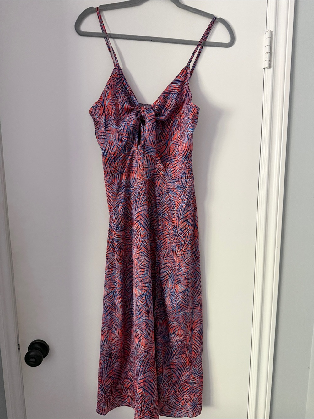 Red and Blue Tropical Print Slip Dress
